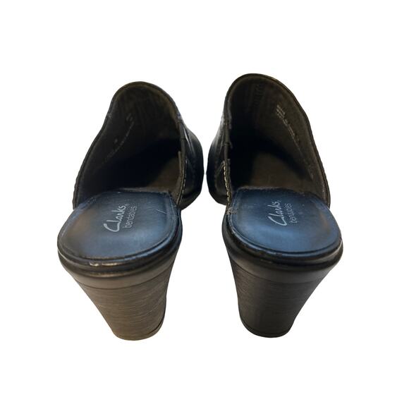 Clarks Bendables Mule Clog Heel Black Size 7 Leather Stitch Detail - Picture 6 of 9